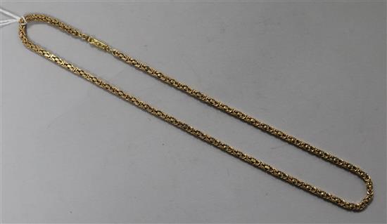 A 9ct gold fancy link box-chain necklace, 27.2g 22.5cm drop